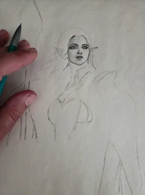 Early pencil sketch of an elven character portrait