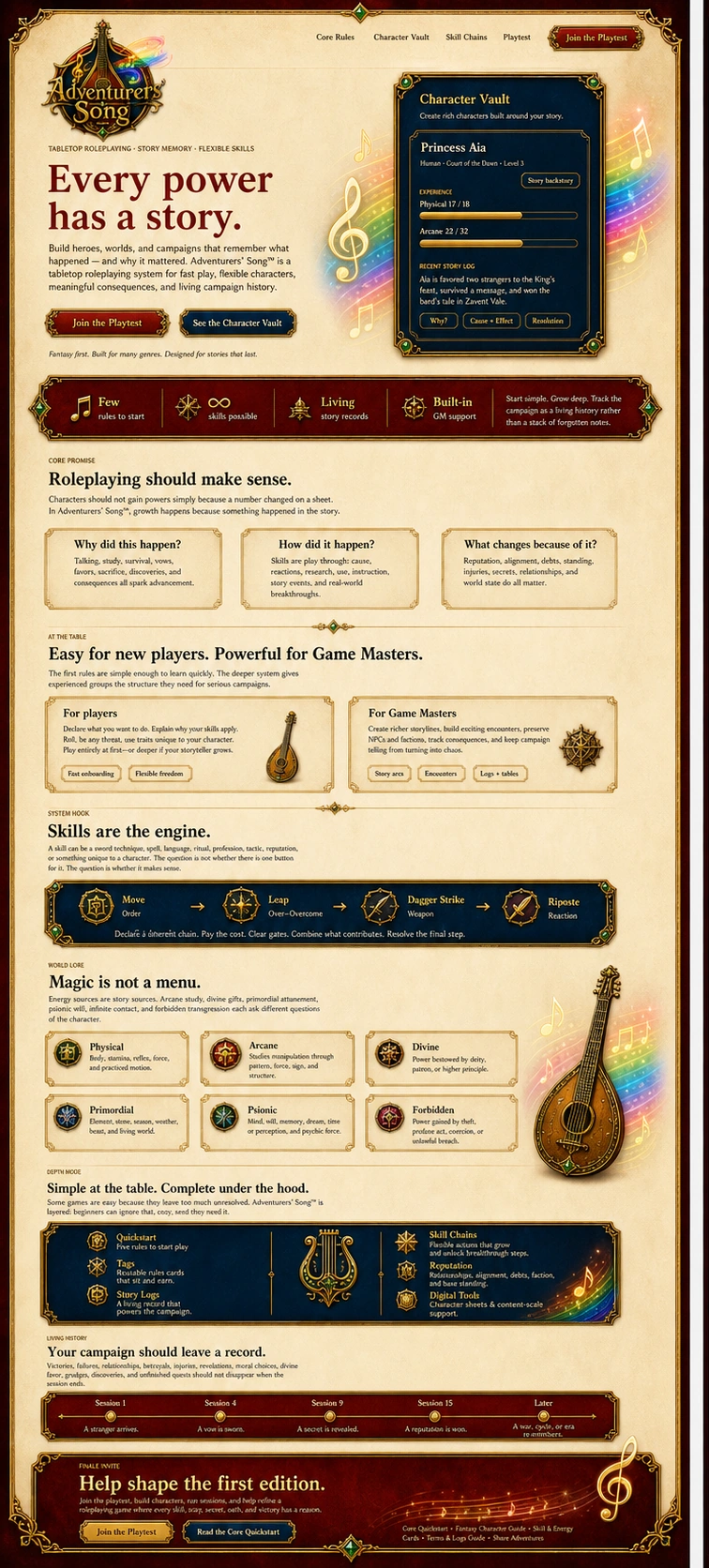 Reference artwork for the Adventurers' Song homepage design